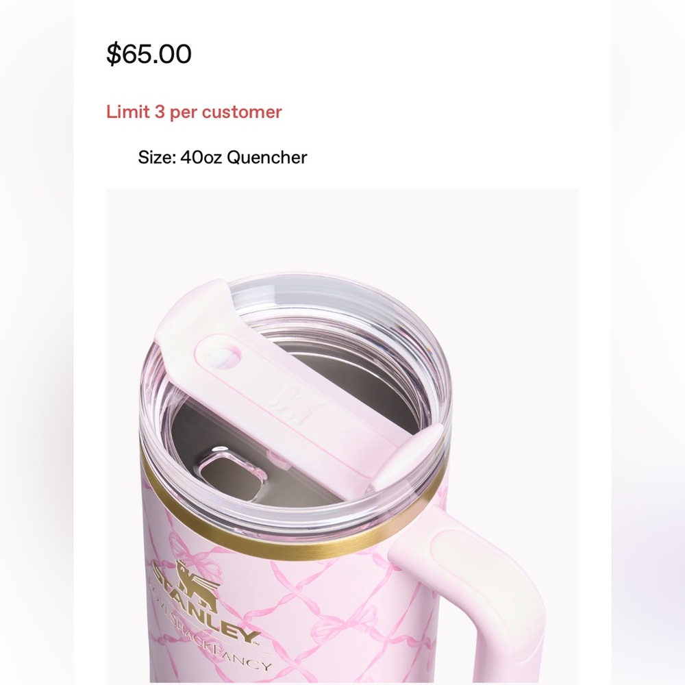 NEW Stanley 1913 x LoveShackFancy 40 OZ LIMITED EDITION Baby Bow Peppermint Pink - Picture 3 of 5